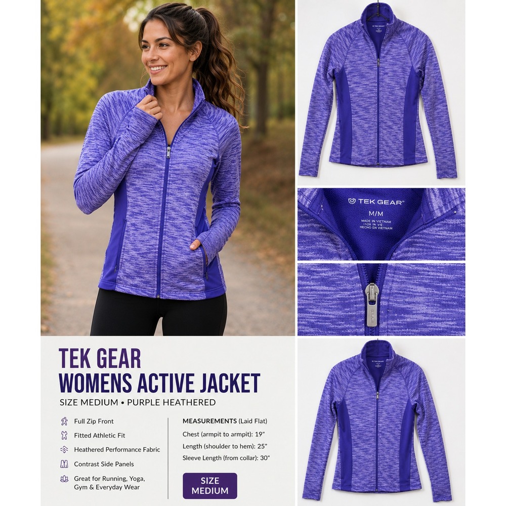 Tek Gear Womens M Purple Full Zip Running Jacket Athletic Workout Yoga Activewea